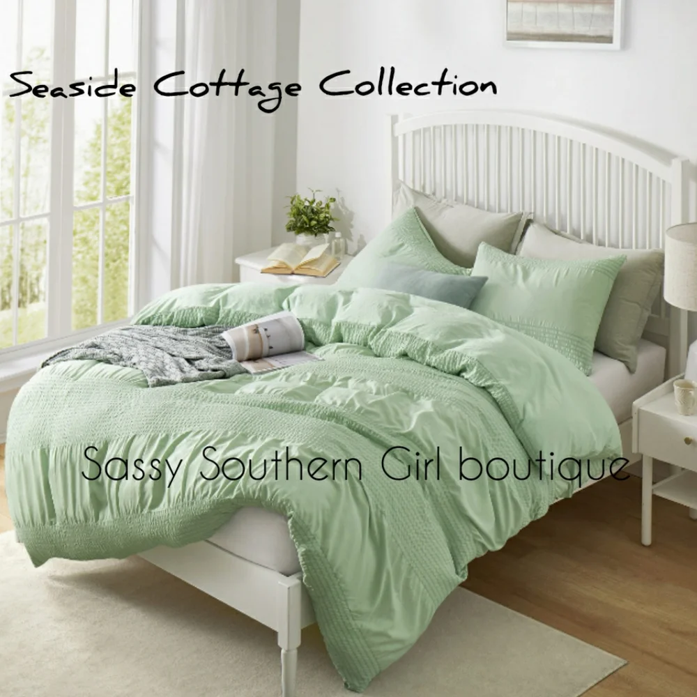 🆕⭐Seafoam green cottage seersucker duvet cover set
